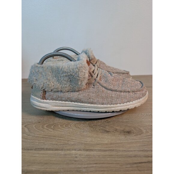 Hey Dude Wendy Fold Stitch Cozy Furry Boot Shoes Tan Beige Women's Size 8 - Picture 4 of 10